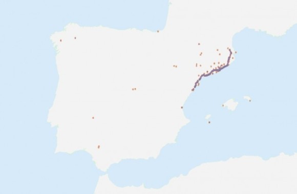 Mapa mostrando tuits similares en toda España, entre las 15:00 y las 17:00 del 11 de septiembre / IFISC 